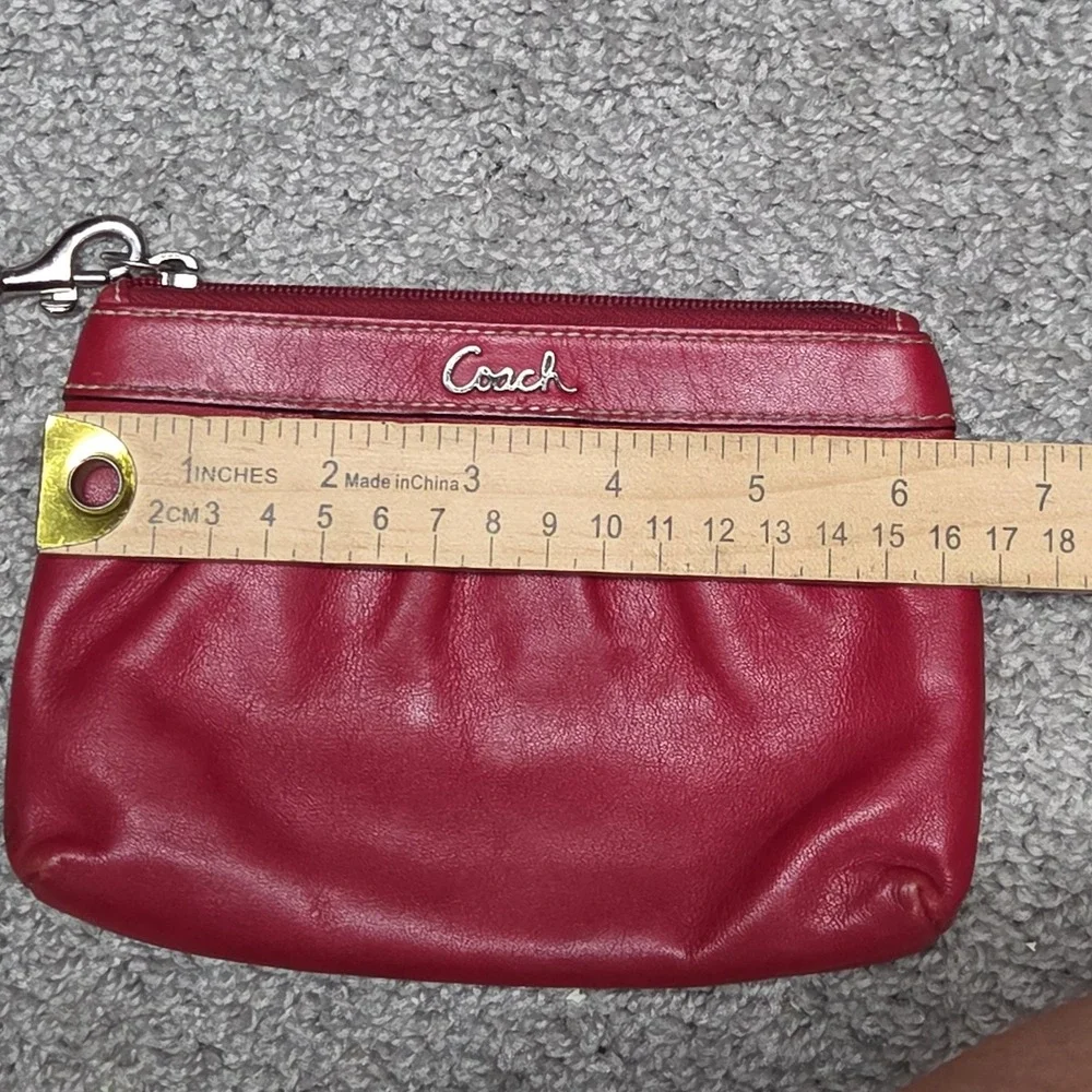 Coach Wristlet Womens Small Red Leather Wrist Strap Zipper Closure Logo Hardware